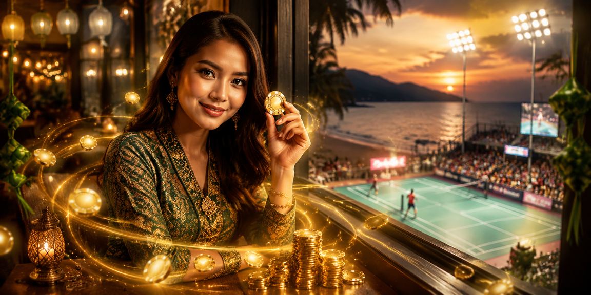 Suasana perayaan Hari Raya dengan promosi bonus kasino di platform 77judi